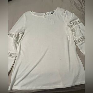 Christopher & Banks White Long Sleeve Top with Lace Accents